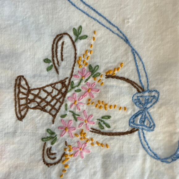 Art Deco Dresser Scarf table runner white cotton hand embroidery & crochet trim - Picture 8 of 8